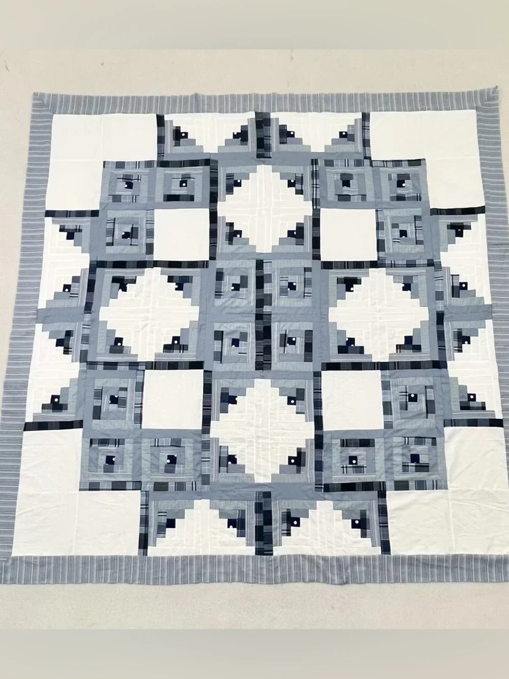 Broken Star Log Cabin Patchwork Cotton fabric Queen size Quilt Top/Topper